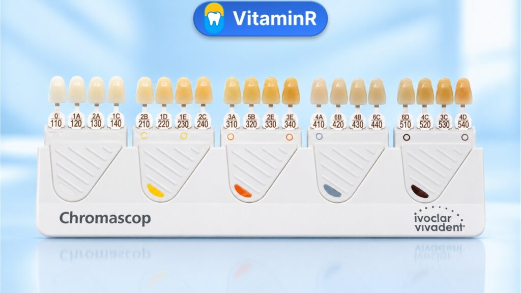 Bảng màu răng sứ Chromascop gồm 20 tông màu tại VitaminR