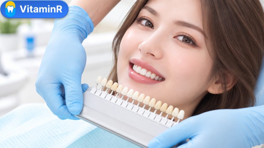 So màu răng bằng bảng màu răng sứ trước khi phục hình tại VitaminR