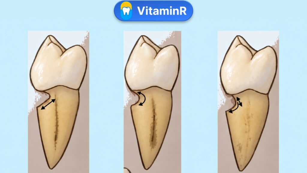 Minh họa các dạng rãnh khuyết ở vùng cổ răng gần đường viền nướu
