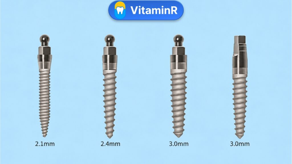Các mẫu implant đường kính nhỏ từ 2,1 đến 3 mm