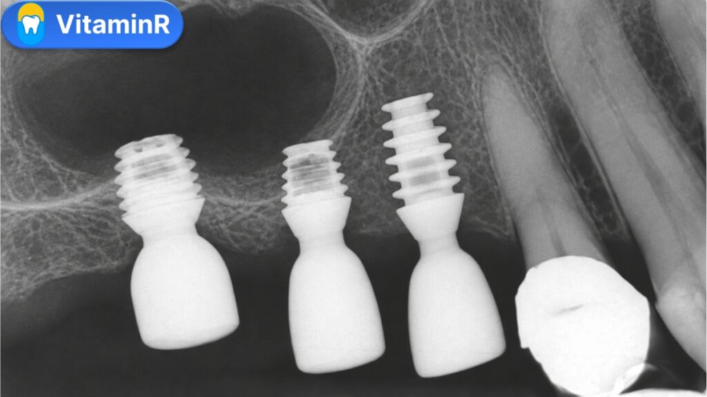 Phim X-quang implant ngắn vùng răng hàm trên gần đáy xoang