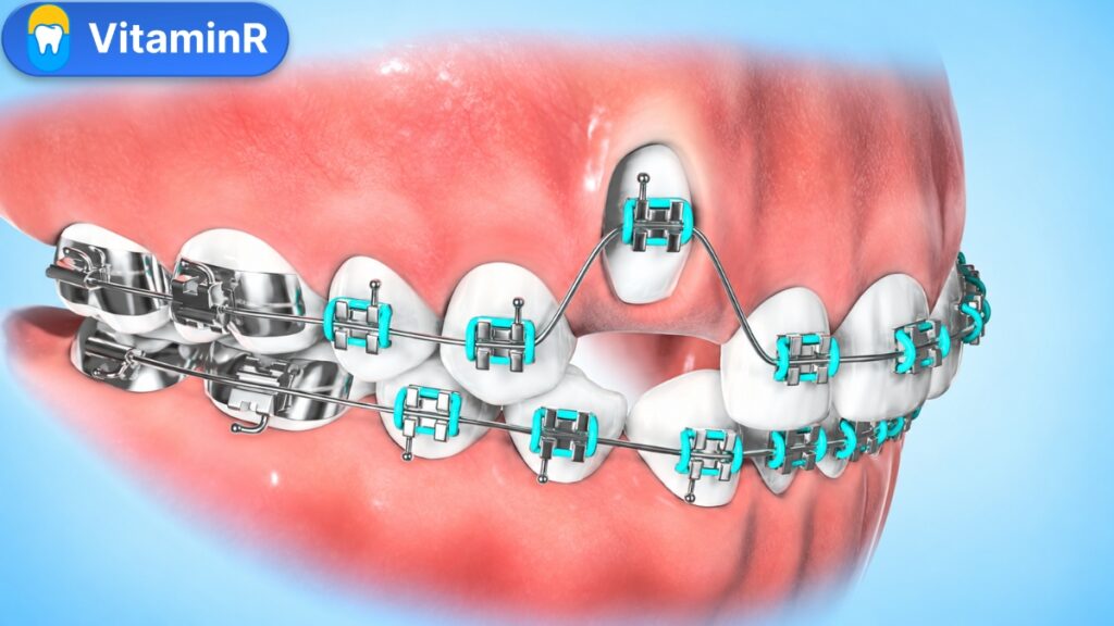 Minh họa kéo răng mọc ngầm trong niềng răng