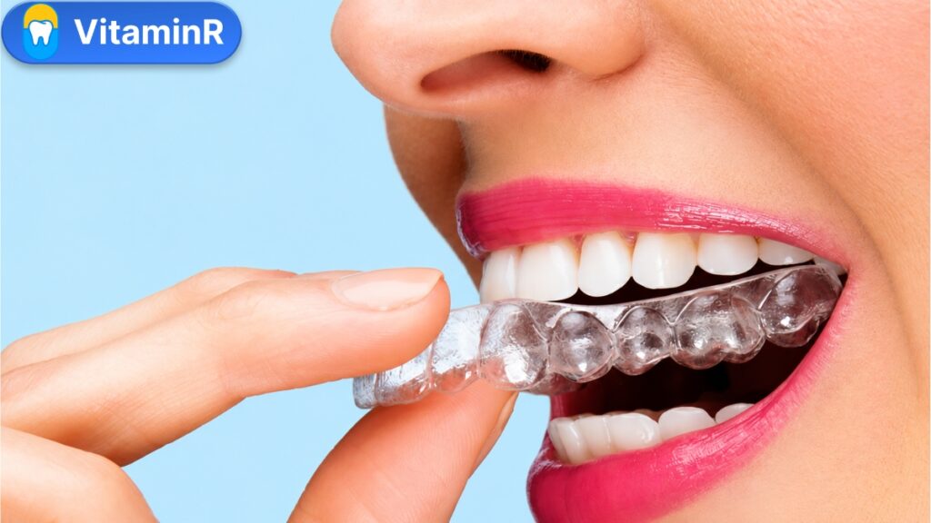 Khay trong suốt chỉnh răng tái lệch nhẹ sau tháo niềng tại VitaminR