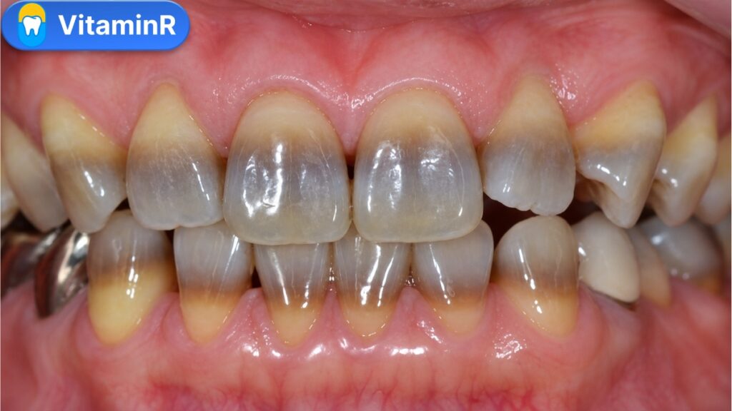 Răng nhiễm Tetracycline có các dải màu xám nâu