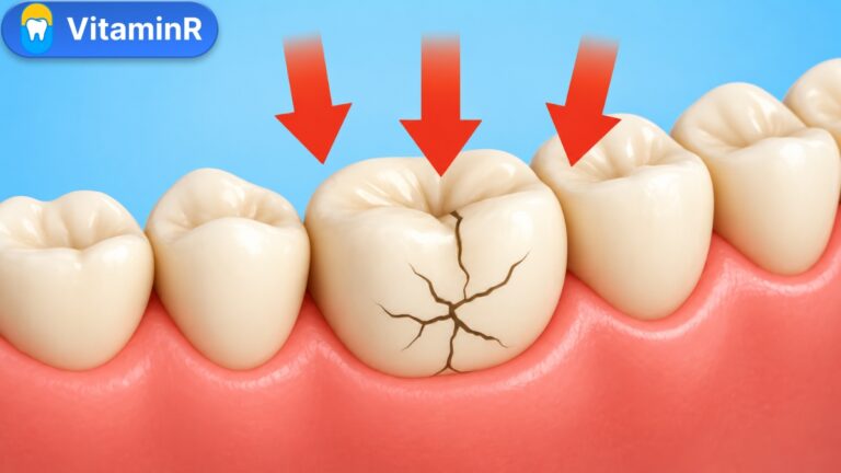 Răng hàm bị nứt dưới lực tác động, minh họa bài nghiến răng có bọc răng sứ hoặc dán veneer được không của VitaminR.