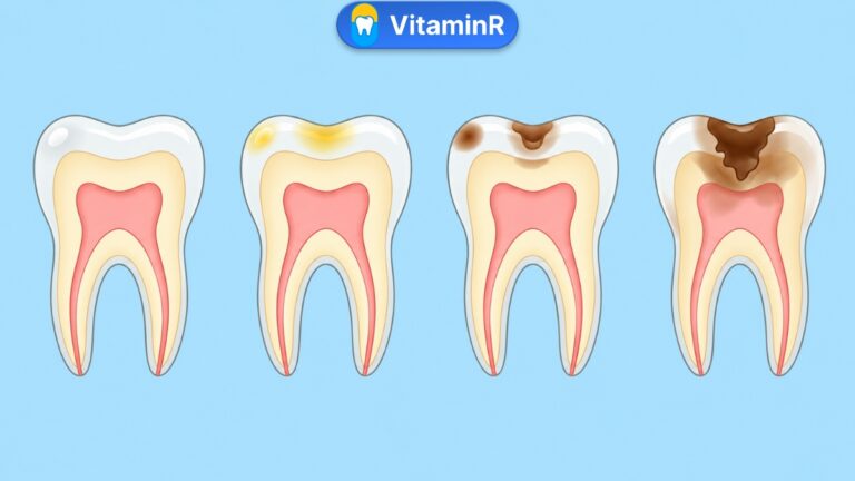 Minh họa sâu răng tiến triển từ men vào ngà răng – VitaminR